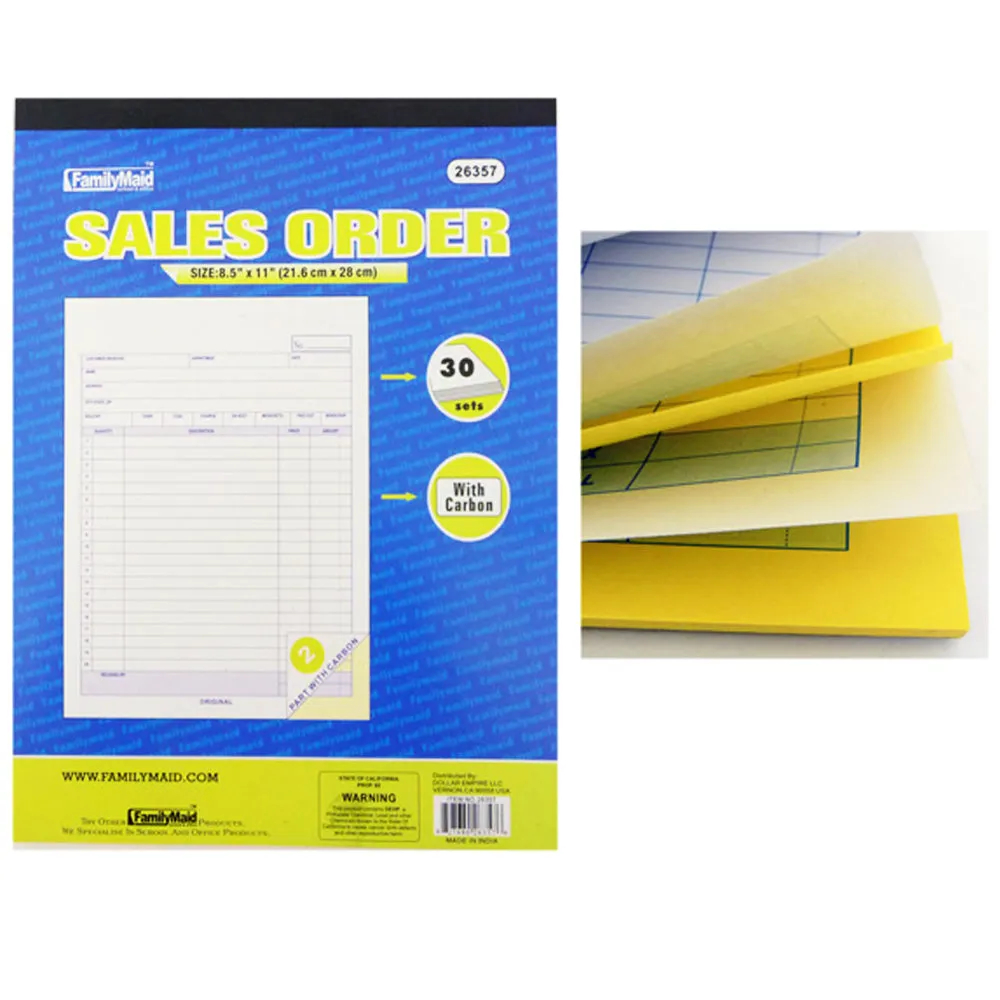 12 Sales Order Carbon Receipt Book Record Keeping 2 Part 30 Sets Copy 8.5" x 11"