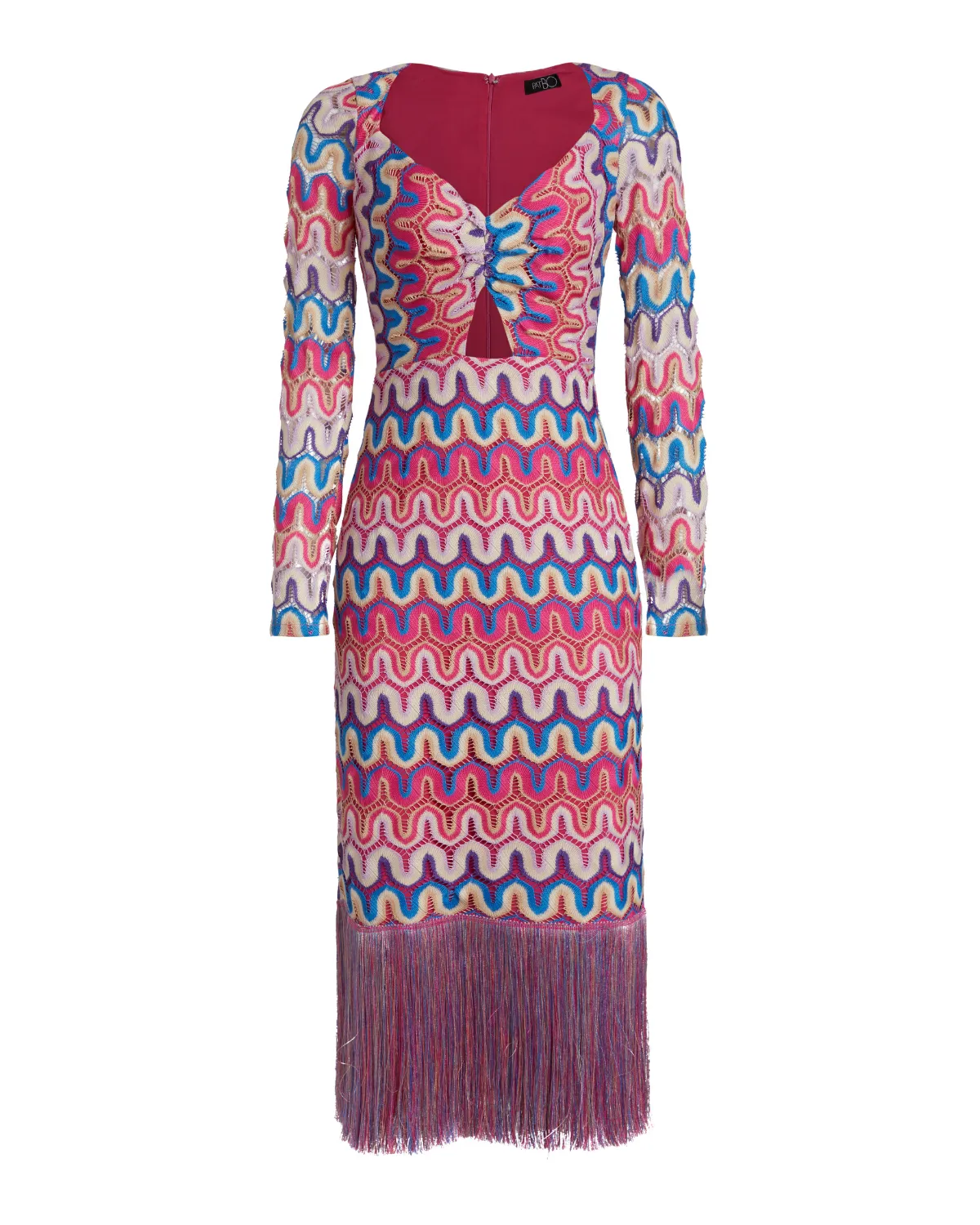CROCHET CUT-OUT FRINGE TRIM MIDI DRESS