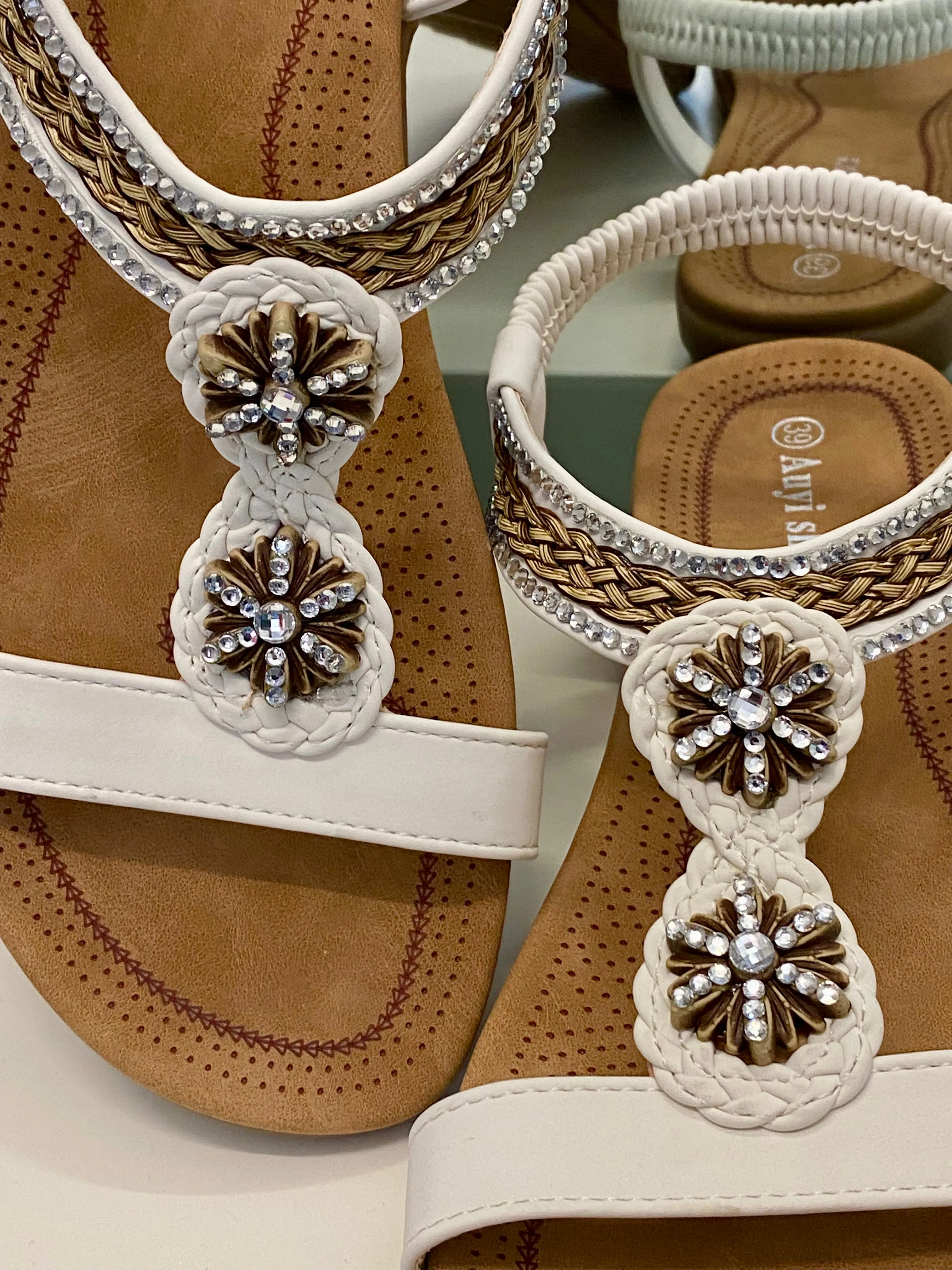 Flat Beaded Sandals - White