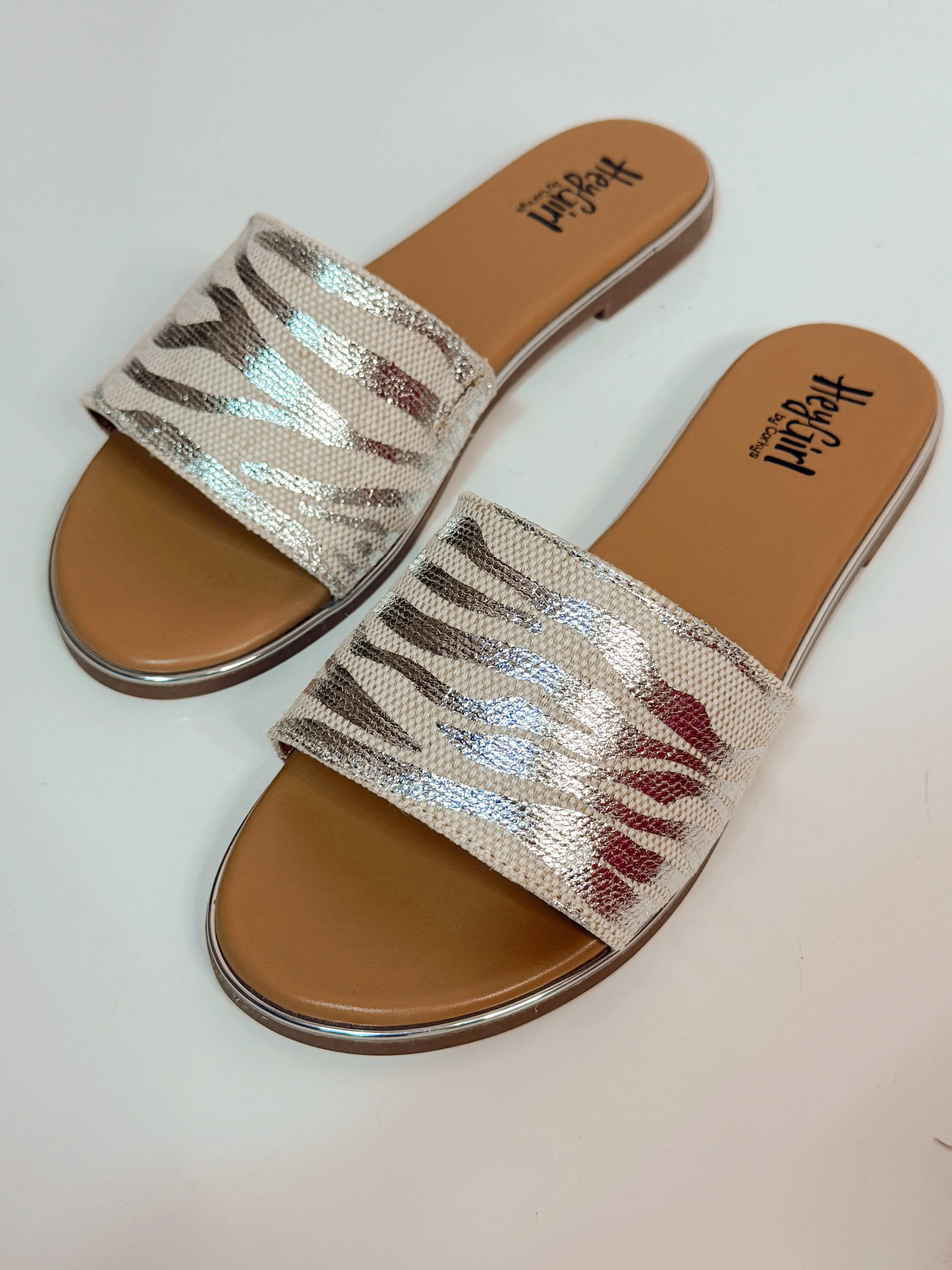 Graceful Zebra Slides- Silver Metallic