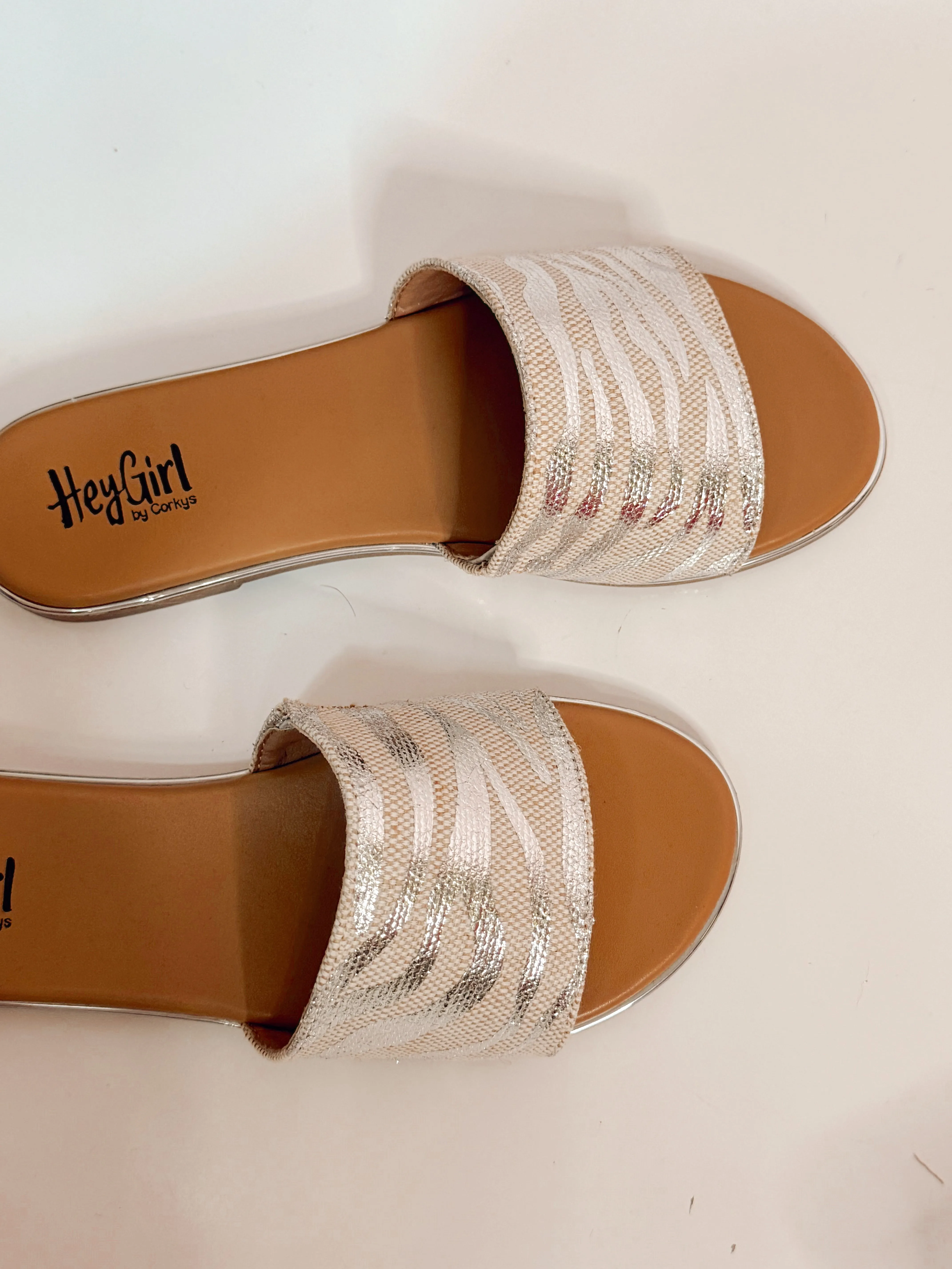Graceful Zebra Slides- Silver Metallic