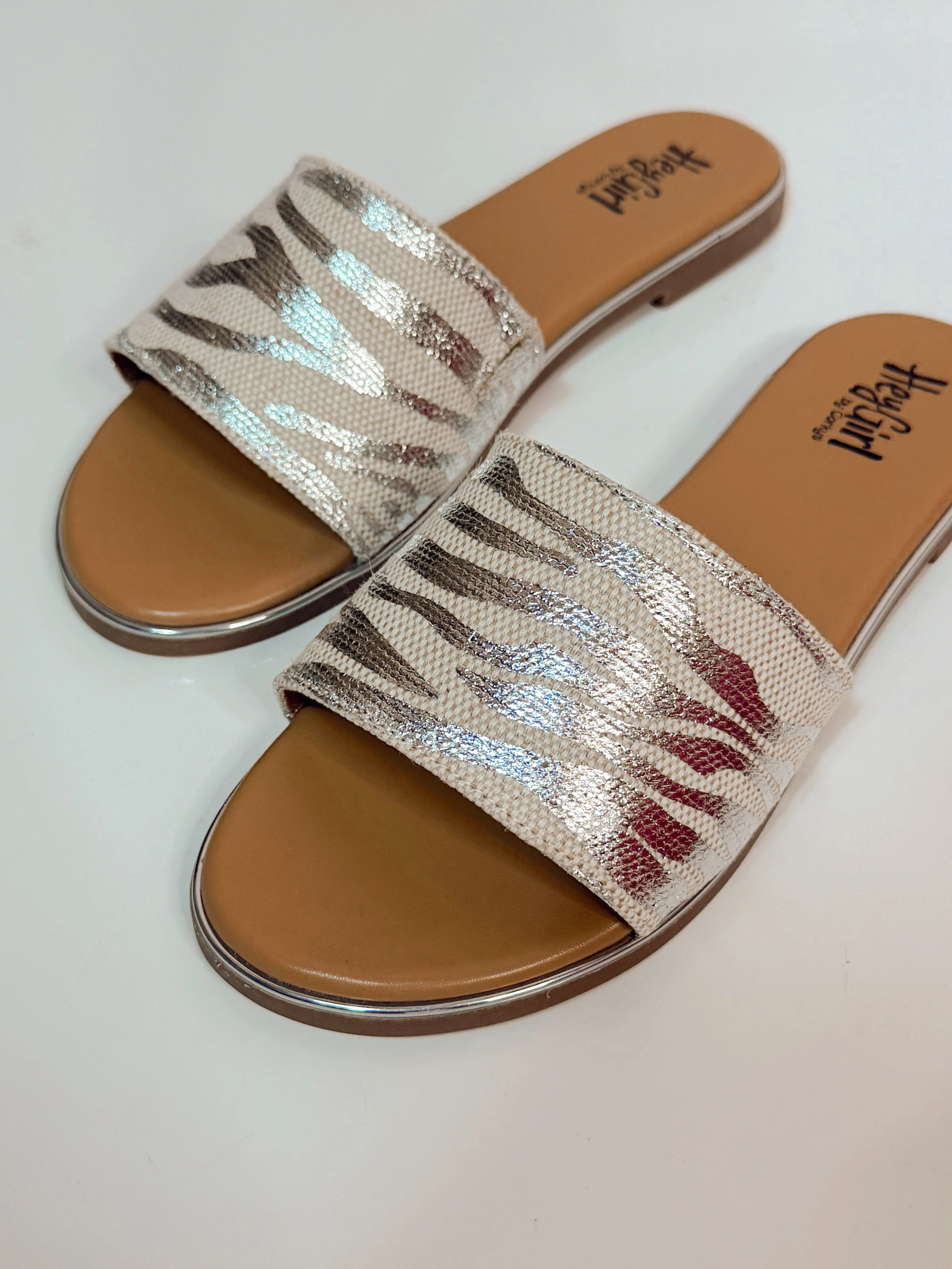 Graceful Zebra Slides- Silver Metallic