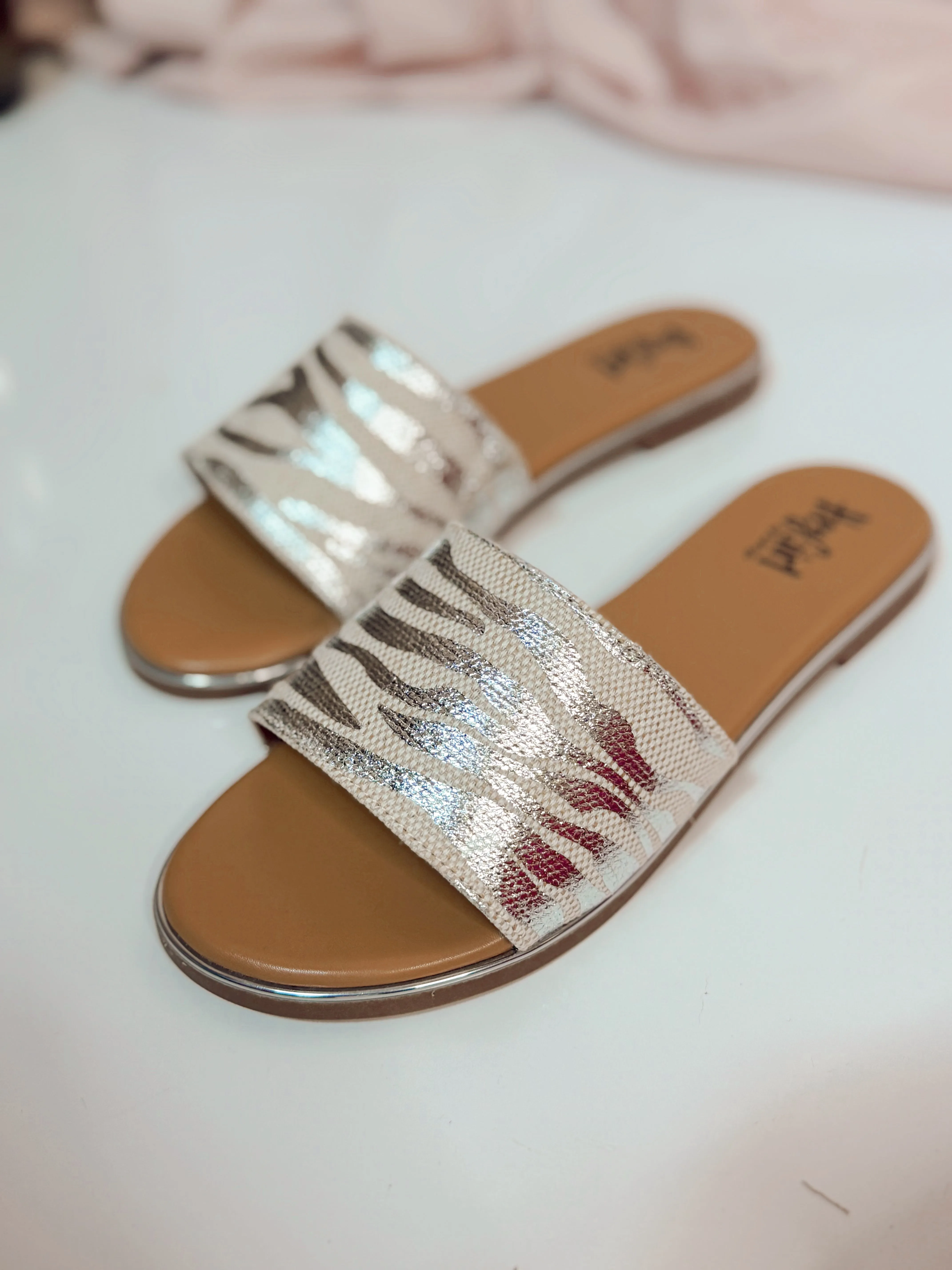 Graceful Zebra Slides- Silver Metallic