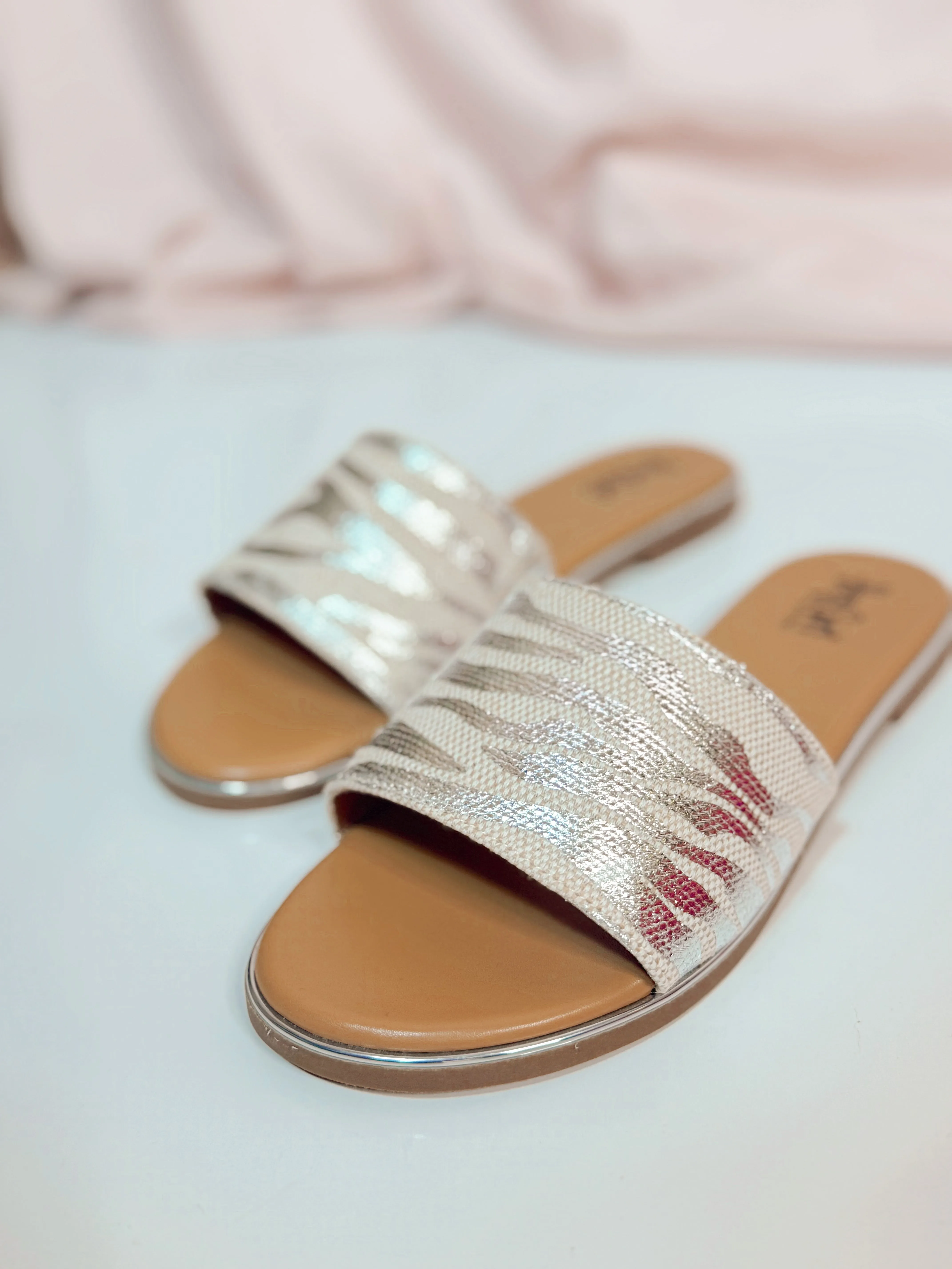 Graceful Zebra Slides- Silver Metallic