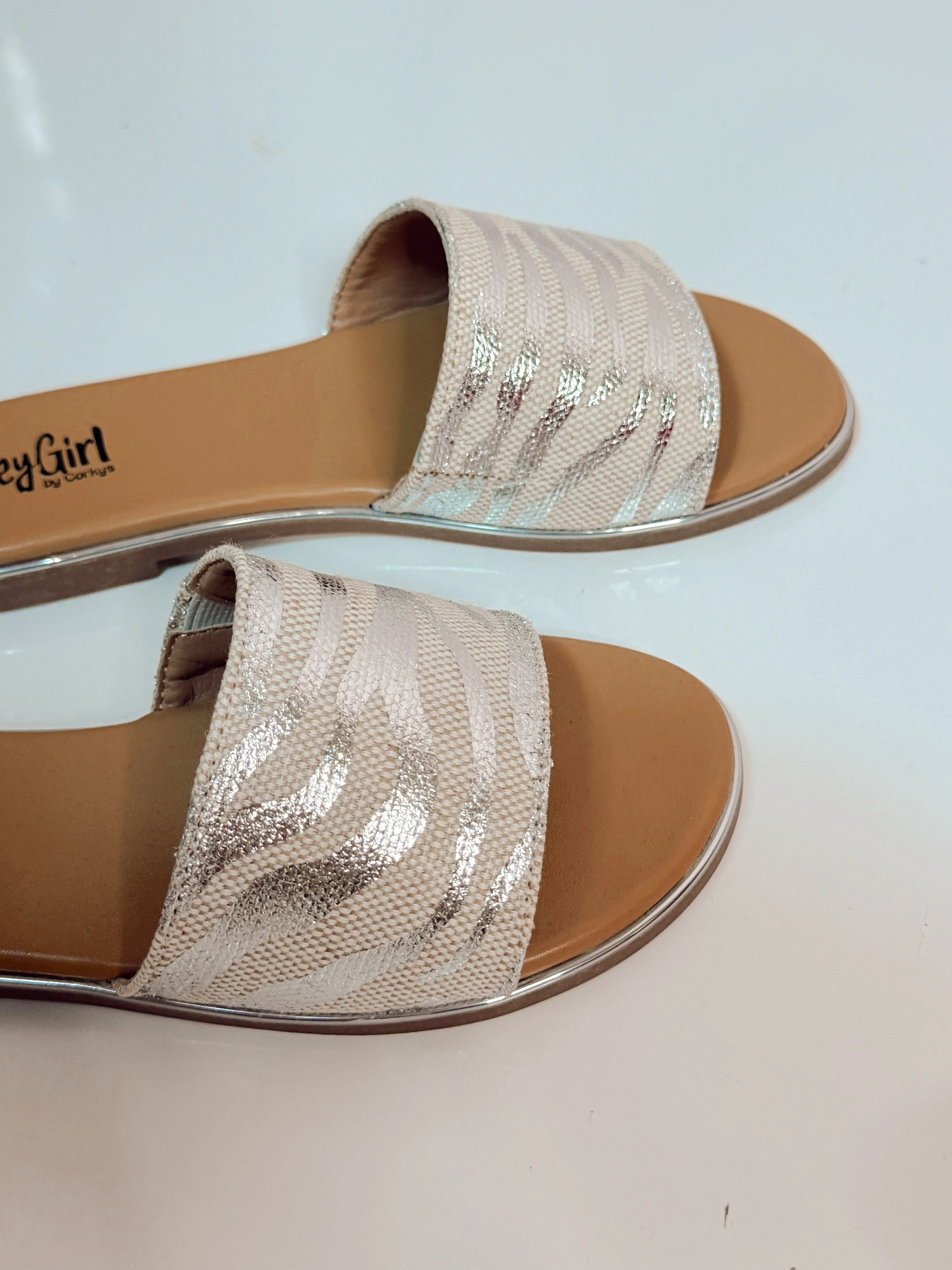 Graceful Zebra Slides- Silver Metallic