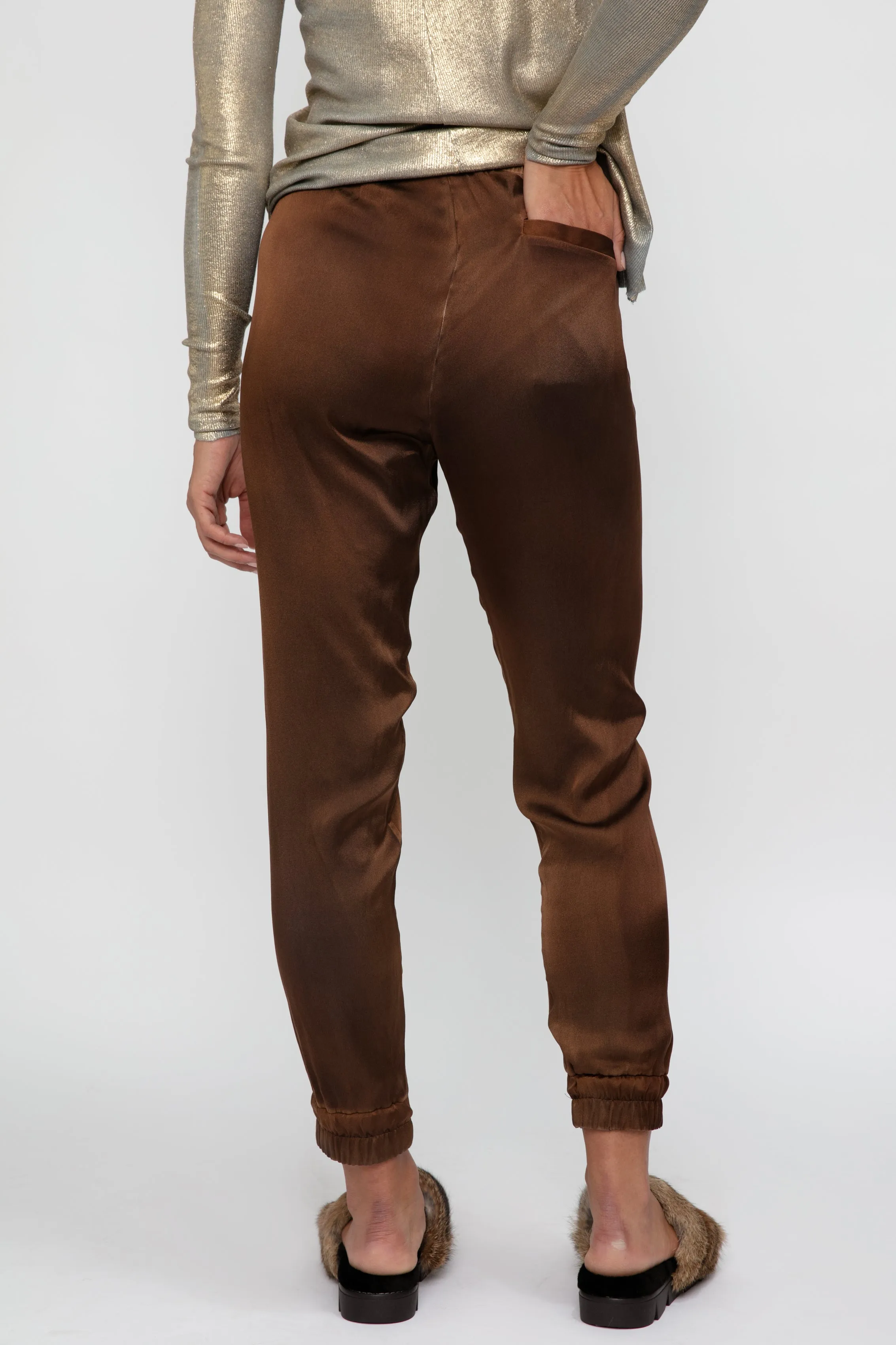 Hand Painted Silk Jogging Pant in Cioccolato