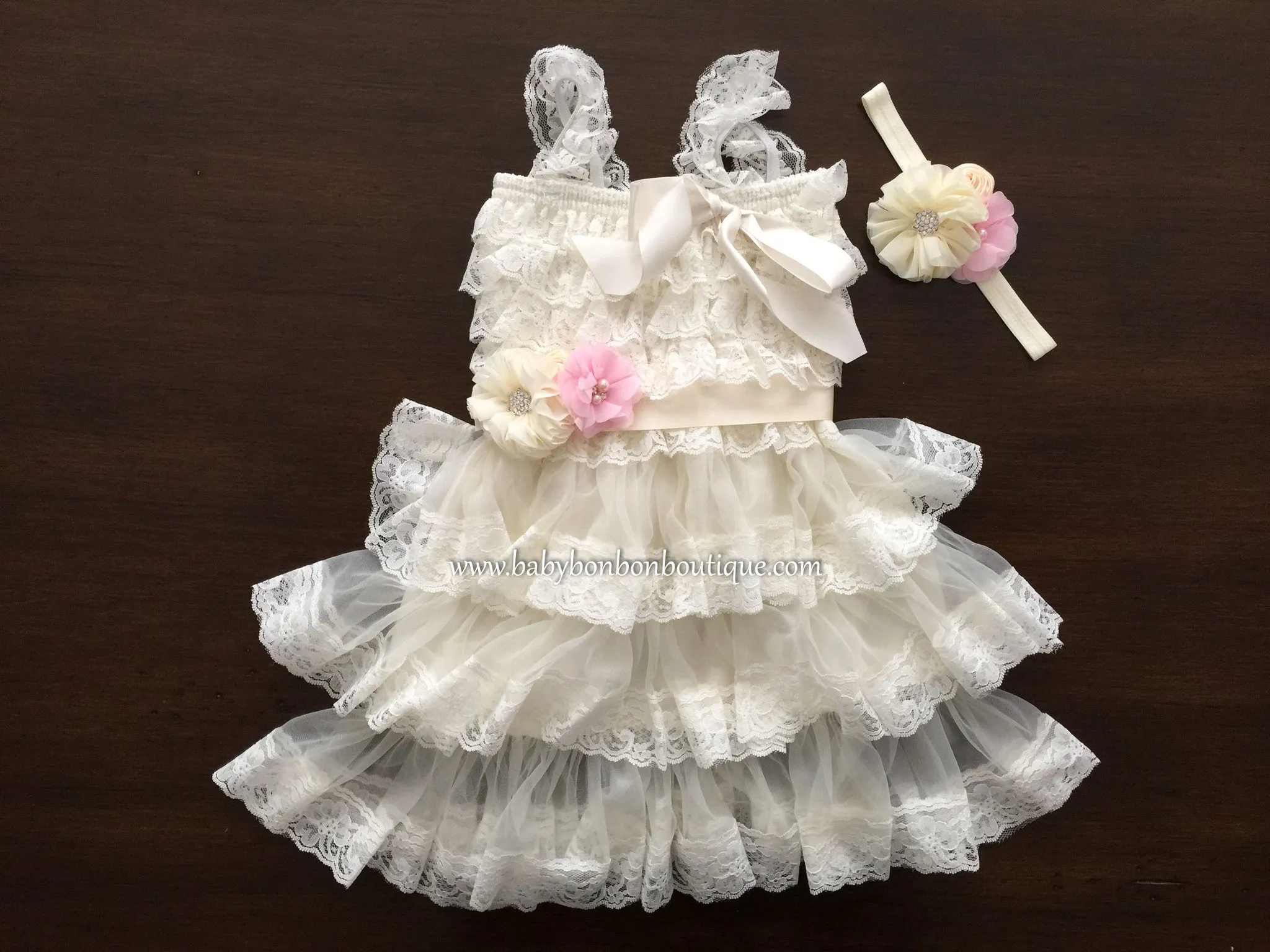 Ivory Lace Flower Girl Dress, Flower Girl Layered Dress