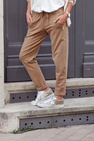 Jogging café ceinture élastique poches zip