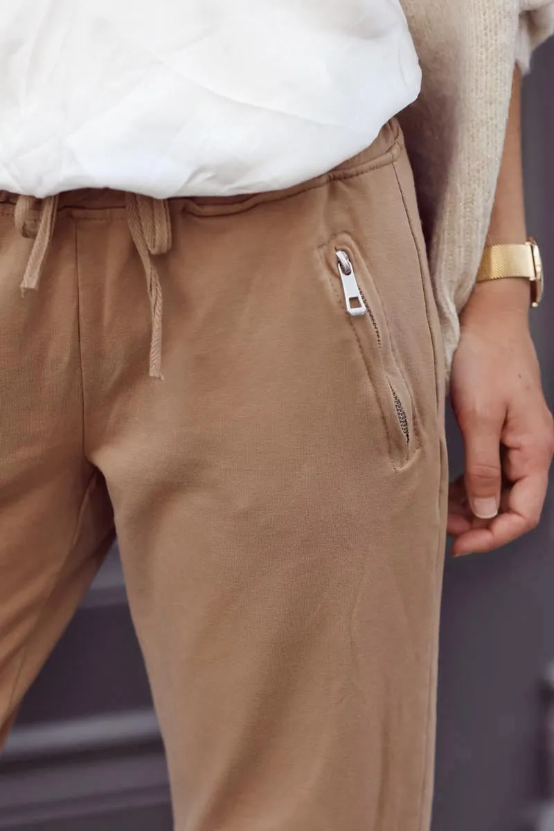Jogging café ceinture élastique poches zip