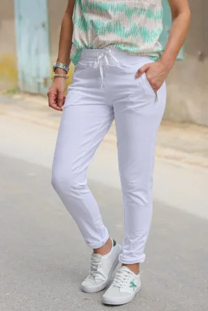 Jogging confort blanc ceinture élastique liseré brillant sur les cotes