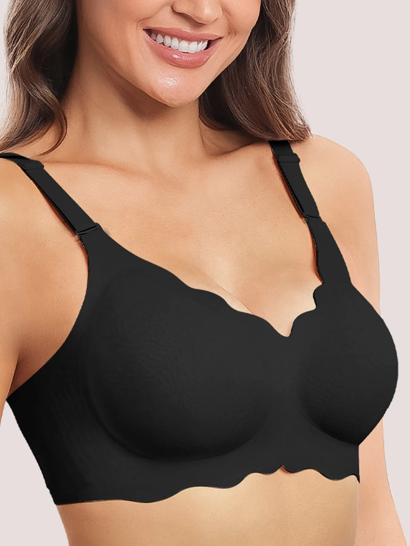 Lace Floral V Neck Wavy Seamless Bra