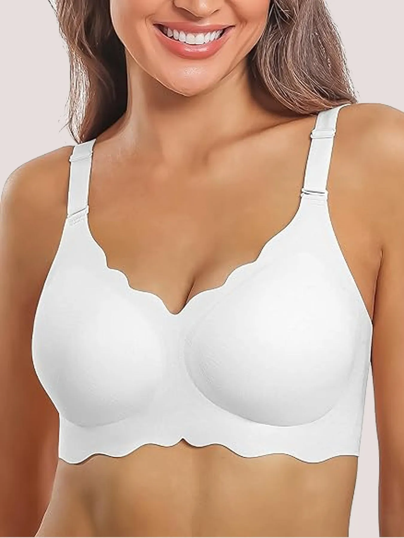 Lace Floral V Neck Wavy Seamless Bra