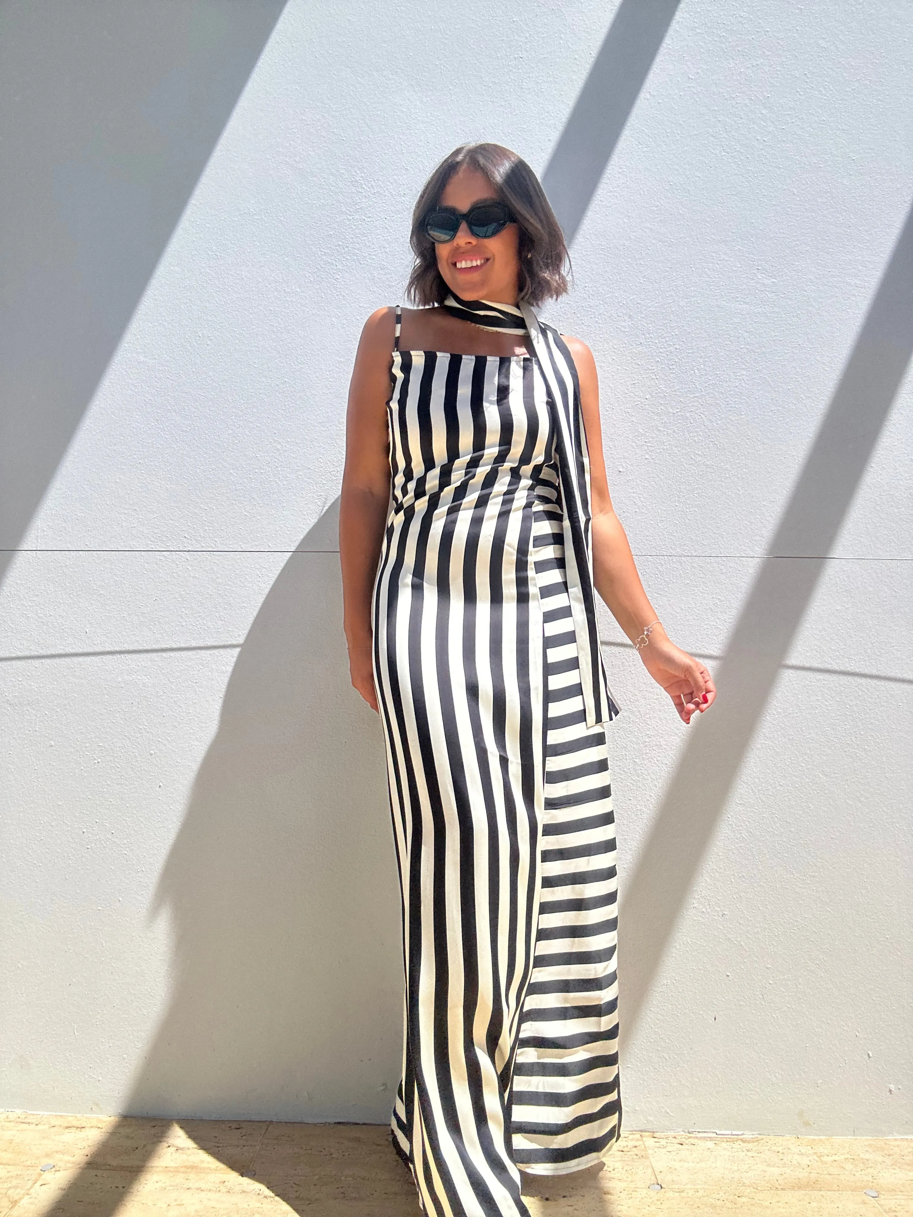 Lightweight Sripe Dress with Scarf