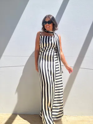 Lightweight Sripe Dress with Scarf