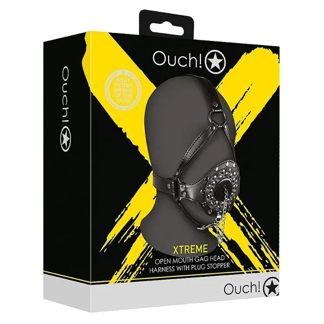 Ouch Xtreme Open Mouth Gag Head Harness With Plug Stopper