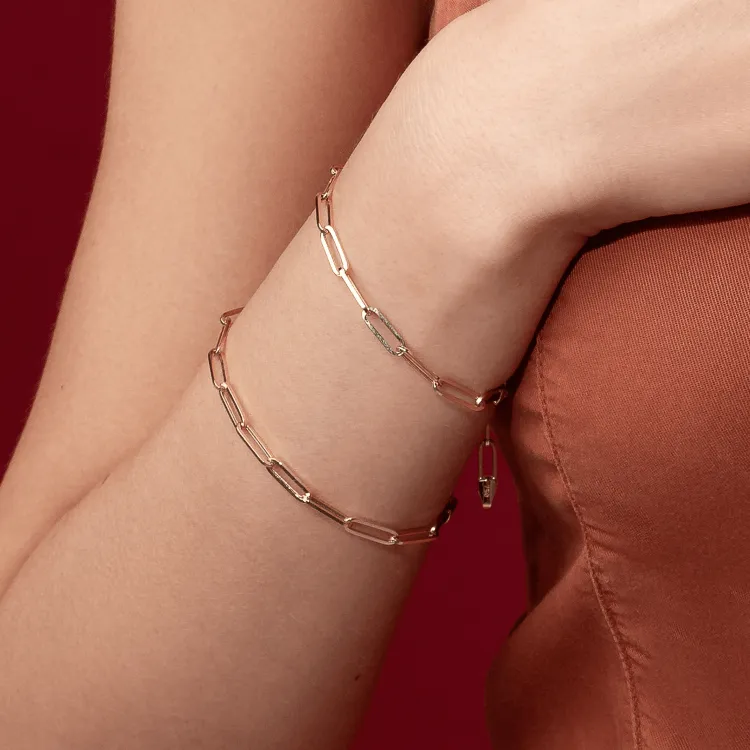 Real Gold Paper Clip Chain Bracelet 0758 (19 C.M) BR1561