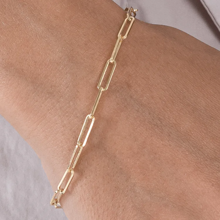 Real Gold Paper Clip Chain Bracelet 0758 (19 C.M) BR1561