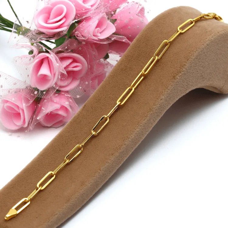 Real Gold Paper Clip Chain Bracelet 0758 (19 C.M) BR1561