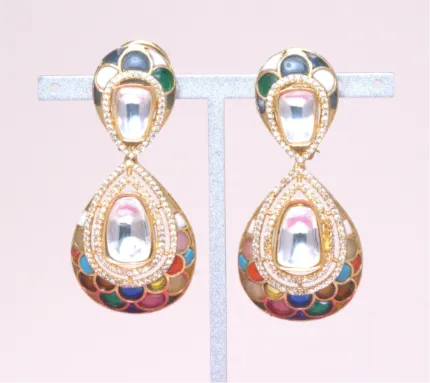 Samsara Multicolor Yellow Gold Statement Earrings Jaipur Rose Designer Indian Jewelry (Copy)