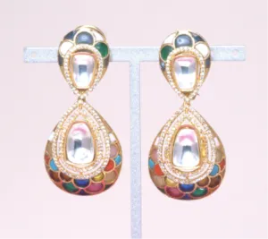Samsara Multicolor Yellow Gold Statement Earrings Jaipur Rose Designer Indian Jewelry (Copy)
