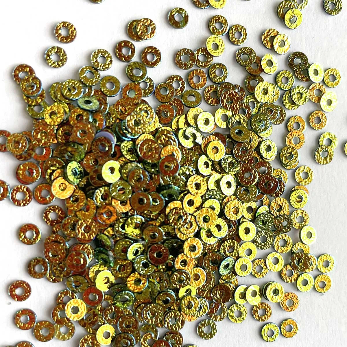Sequins - Flat - Circle - 4mm - Textured Green with Copper and Gold Lights (S229)
