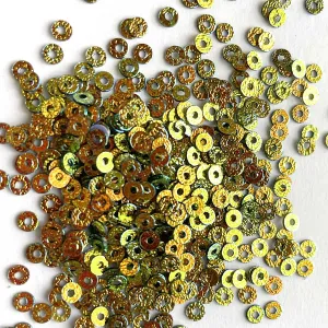 Sequins - Flat - Circle - 4mm - Textured Green with Copper and Gold Lights (S229)
