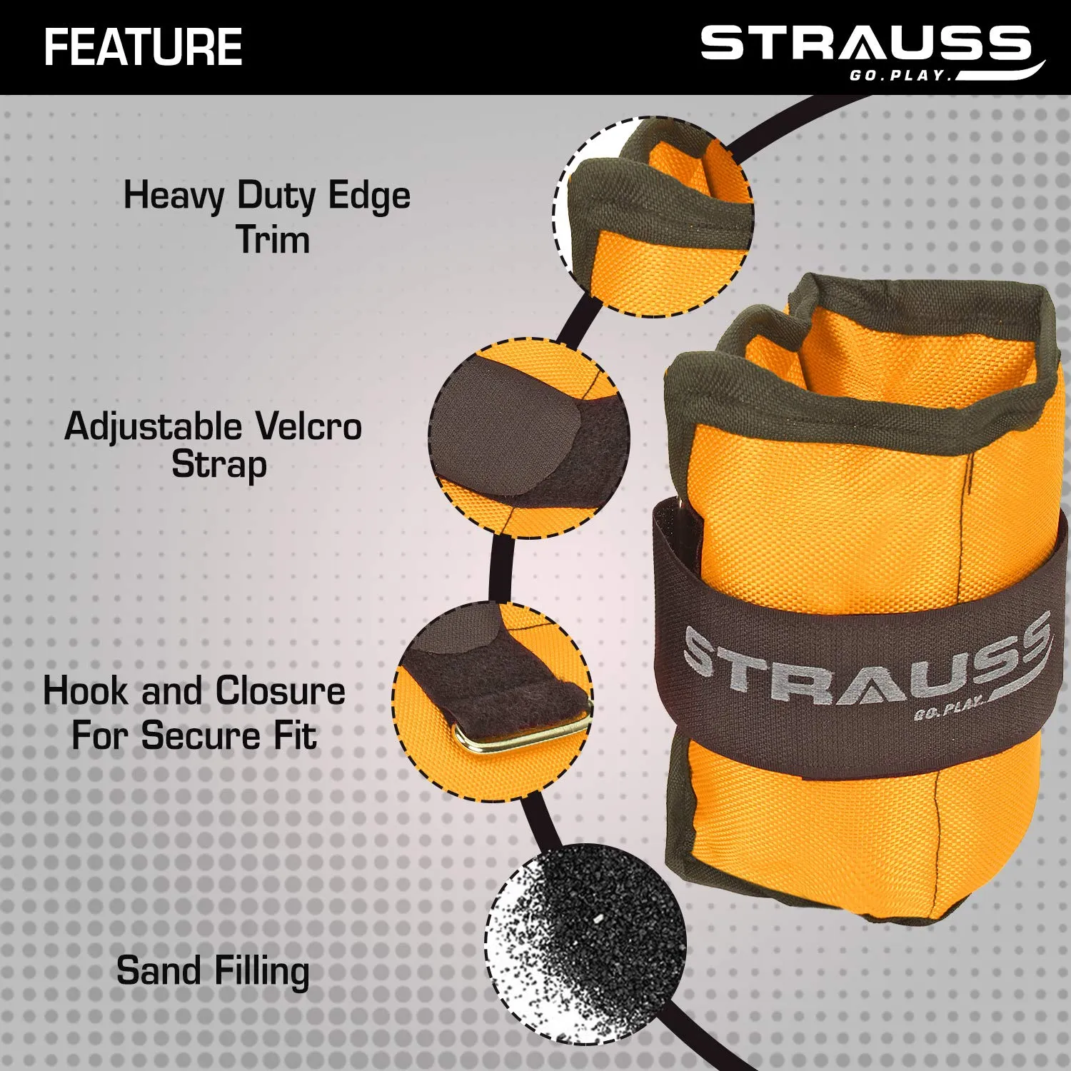 Strauss Adjustable Ankle/Wrist Weights 1 KG X 2 | Ideal for Walking, Running, Jogging, Cycling, Gym, Workout & Strength Training | Easy to Use on Ankle, Wrist, Leg, (Yellow)