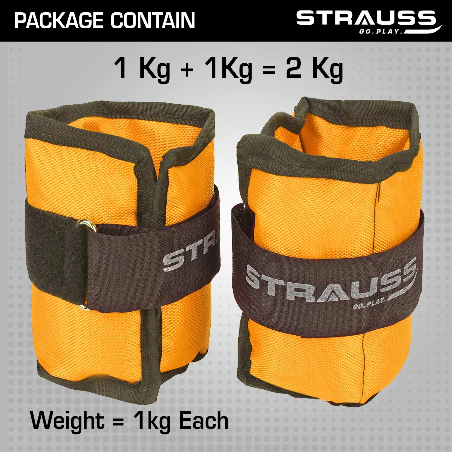 Strauss Adjustable Ankle/Wrist Weights 1 KG X 2 | Ideal for Walking, Running, Jogging, Cycling, Gym, Workout & Strength Training | Easy to Use on Ankle, Wrist, Leg, (Yellow)