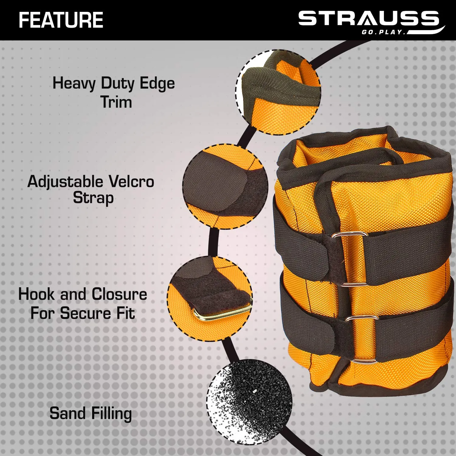 Strauss Adjustable Ankle/Wrist Weights 2 KG X 2 | Ideal for Walking, Running, Jogging, Cycling, Gym, Workout & Strength Training | Easy to Use on Ankle, Wrist, Leg, (Yellow)