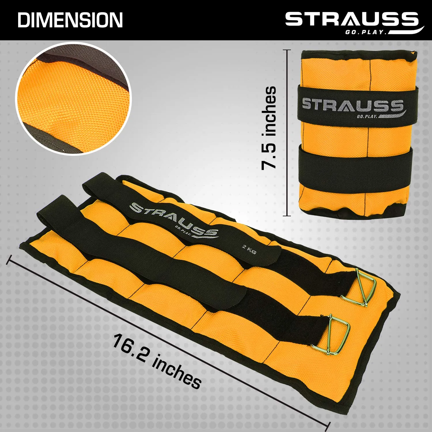 Strauss Adjustable Ankle/Wrist Weights 2 KG X 2 | Ideal for Walking, Running, Jogging, Cycling, Gym, Workout & Strength Training | Easy to Use on Ankle, Wrist, Leg, (Yellow)