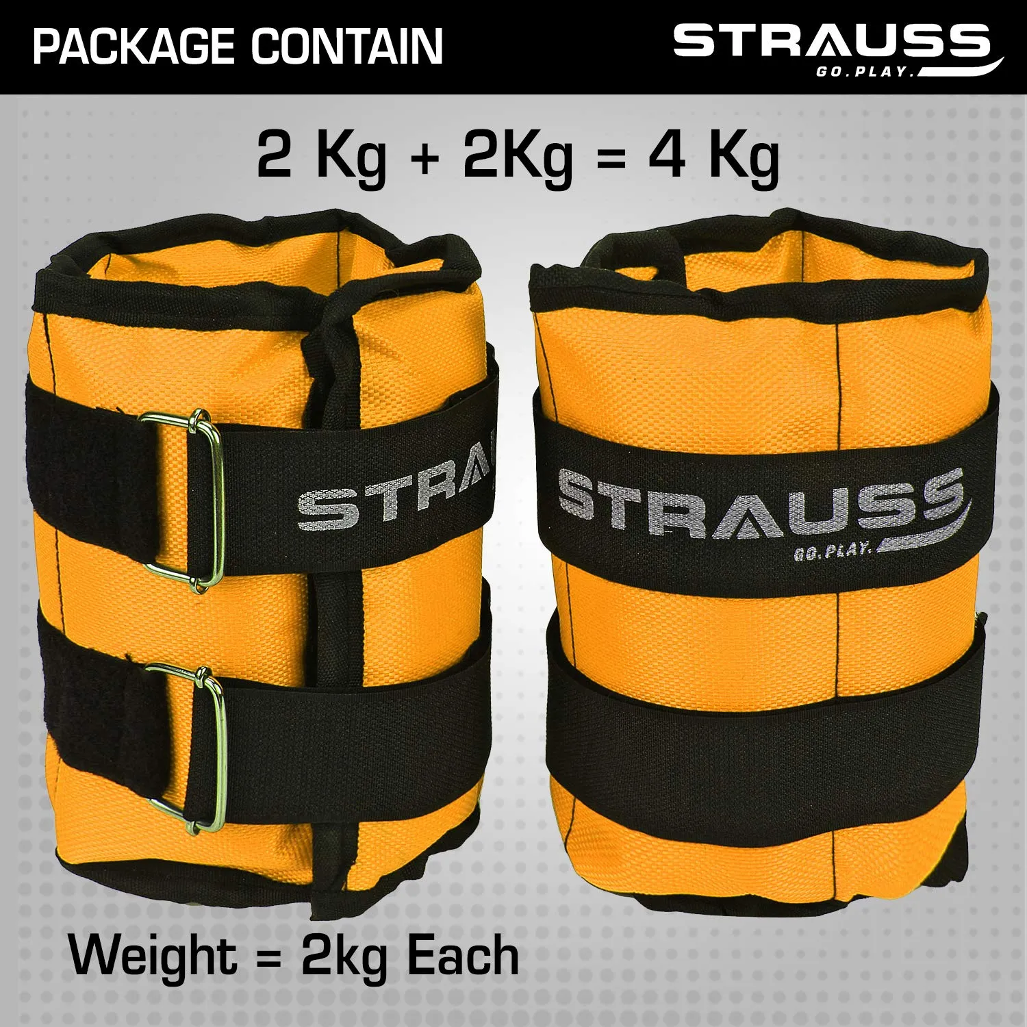 Strauss Adjustable Ankle/Wrist Weights 2 KG X 2 | Ideal for Walking, Running, Jogging, Cycling, Gym, Workout & Strength Training | Easy to Use on Ankle, Wrist, Leg, (Yellow)