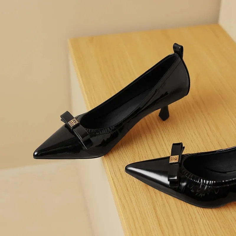 Women's Fine Heel Pointed Toe Butterfly Knot Decorated Pumps