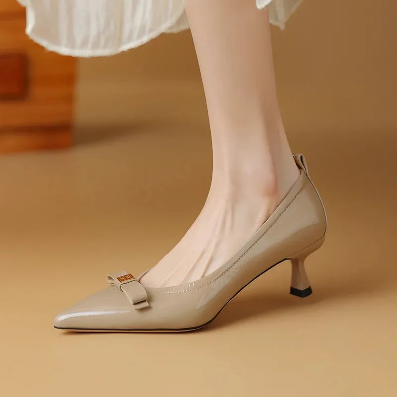 Women's Fine Heel Pointed Toe Butterfly Knot Decorated Pumps