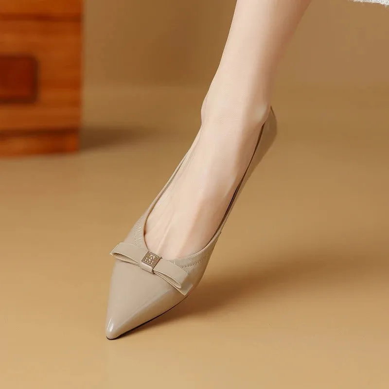 Women's Fine Heel Pointed Toe Butterfly Knot Decorated Pumps