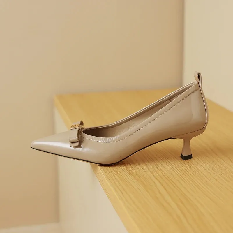 Women's Fine Heel Pointed Toe Butterfly Knot Decorated Pumps