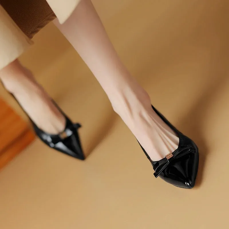Women's Fine Heel Pointed Toe Butterfly Knot Decorated Pumps